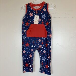 New- Pete + Lucy Star Spangled Romper 9-12 Months Patriotic America